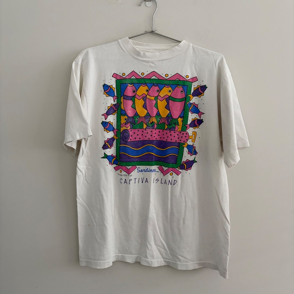 Vintage Alore Captiva Island Sardines Graphic T-Shirt White XL